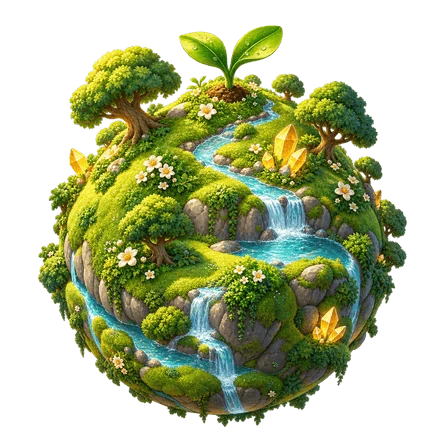 有瀑布与花草的花园星球